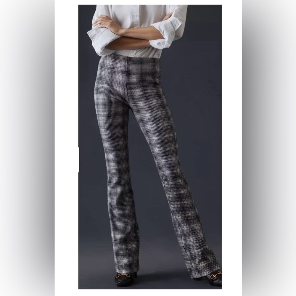 Maeve By Anthropologie Plaid Bootcut Pull On Pants Black/Grey Size medium Office